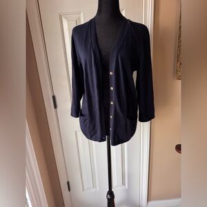 Jones New York Navy Textured Knit Button Cardigan Sweater size Medium